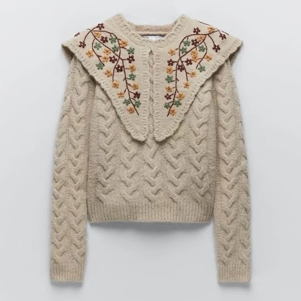 NWT ZARA EMBROIDERED KNIT SWEATER SIZE S 1957/102/804